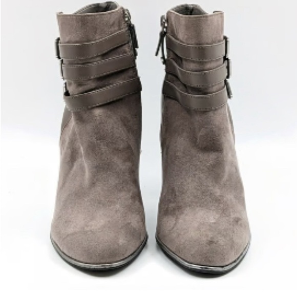 Sam & Libby Women Fabric ankle Heel Grey Buckle Boots size 8 - Picture 2 of 6